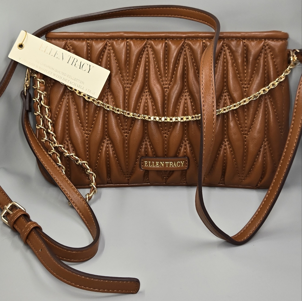 Ellen Tracy Tan Quilted Crossbody Bag